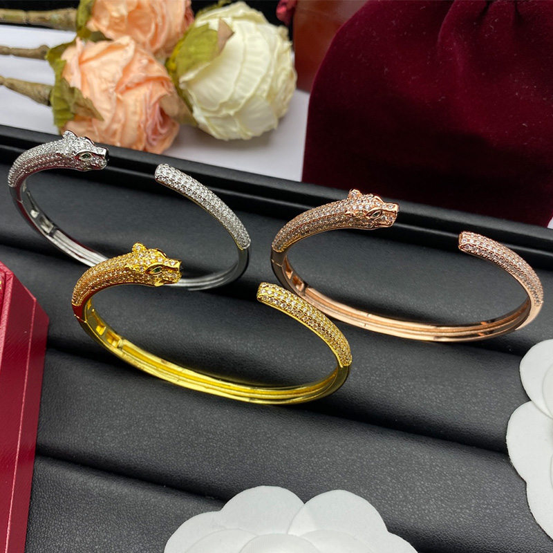 Crystal Leopard 18k gold Bracelet Brand New Designer Bracelet for Women Luxury Full Diamond Couple Wedding Bracelet Stainless Steel Jewelry