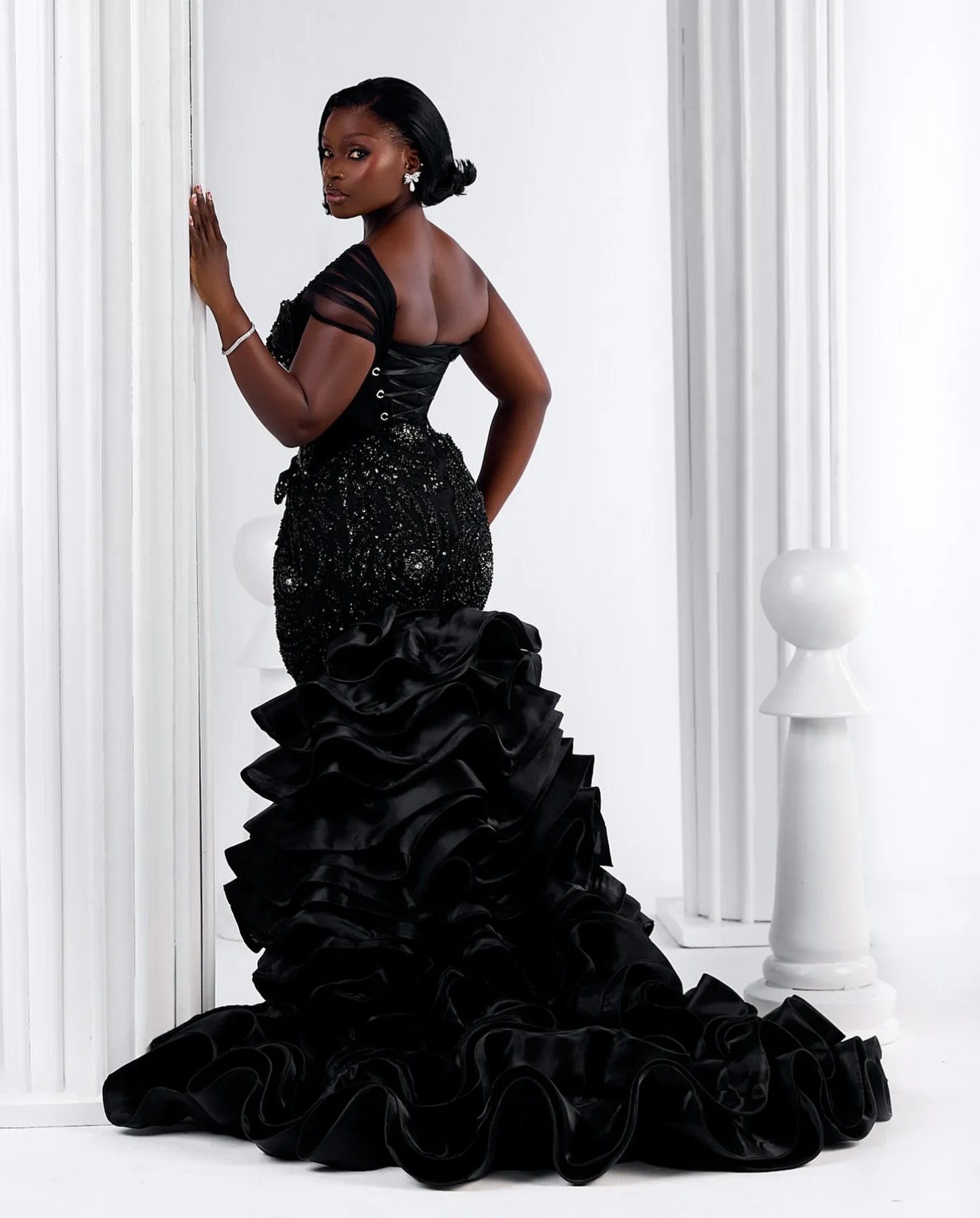 Black Mermaid Prom Dress Plus Size Lacefull Promdress Beaded One Shoulder Evening Formal Party Second Reception Birthday Engagement Gowns Dresses