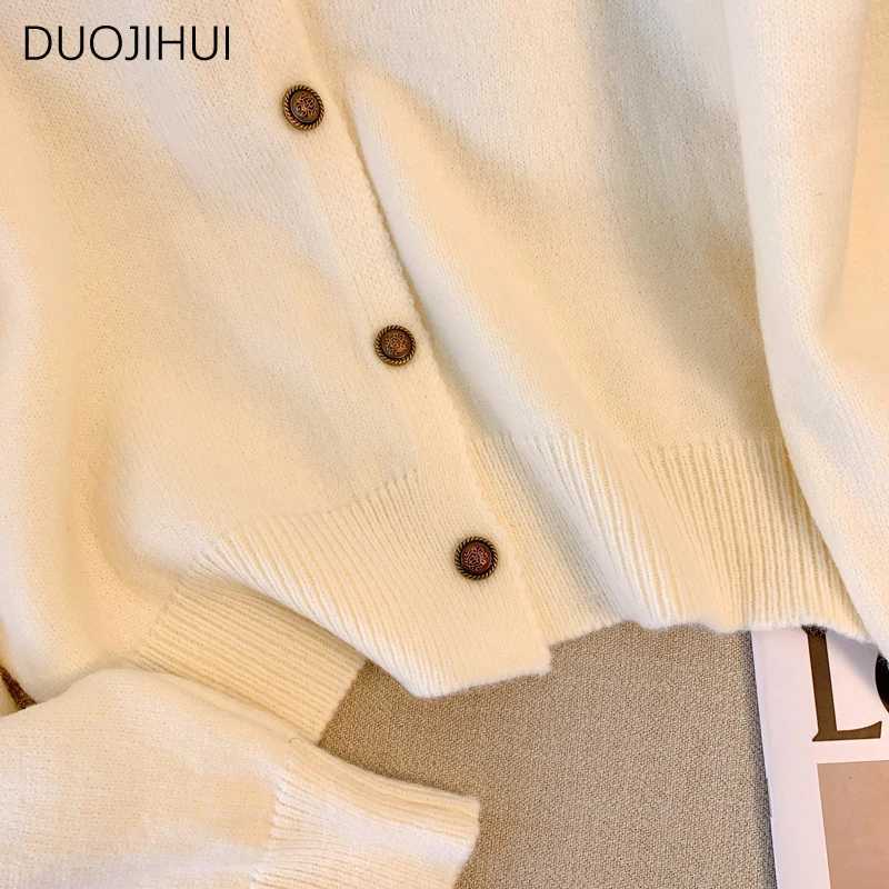 DUOJIHUI Polo Neck Fake Two Piece Sweater Women Cardigan Basic Simple Casual Spell Color Fashion Single Breasted Female CardiganT251101