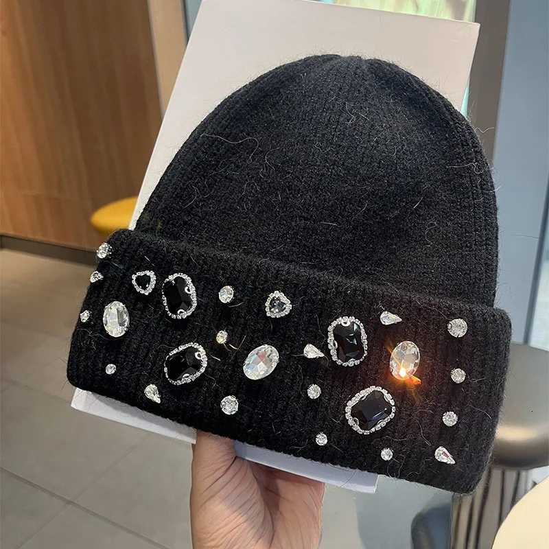 Winter lady warm thick beanie cap 7colors fashion rhineston solid casual Knitted hat women Angora wool cap windproof VersatileXJ251101