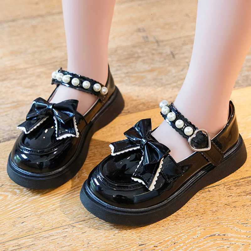 Princess Wedding Leather Shoes Kids Bowknot Flats Pearls Children Girl Dance Glitter Sweet Shoes Fashion Girls Party Dance ShoesT251101