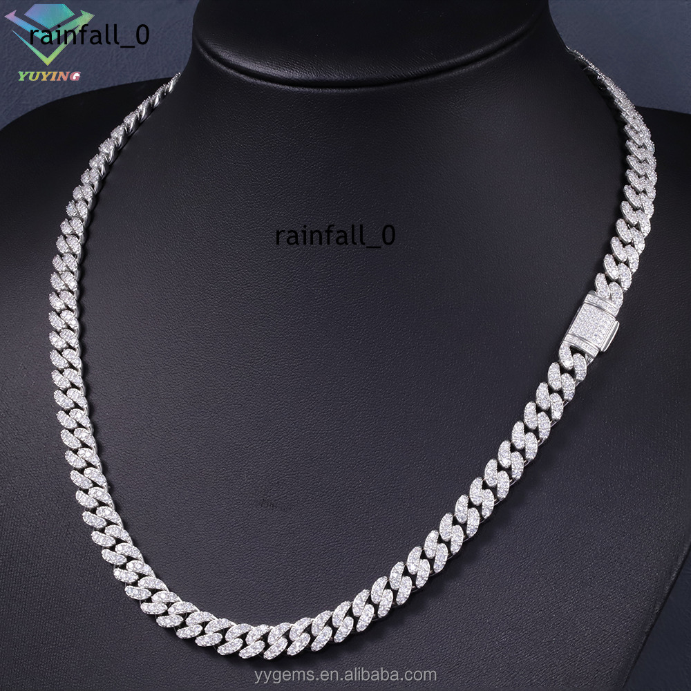 Hot Sale Real Gold Plated 6MM 8MM 10MM Single Row VVS Moissanite Diamond 925 Sterling Silver Cuban Link Chain Hip Hop Jewelry