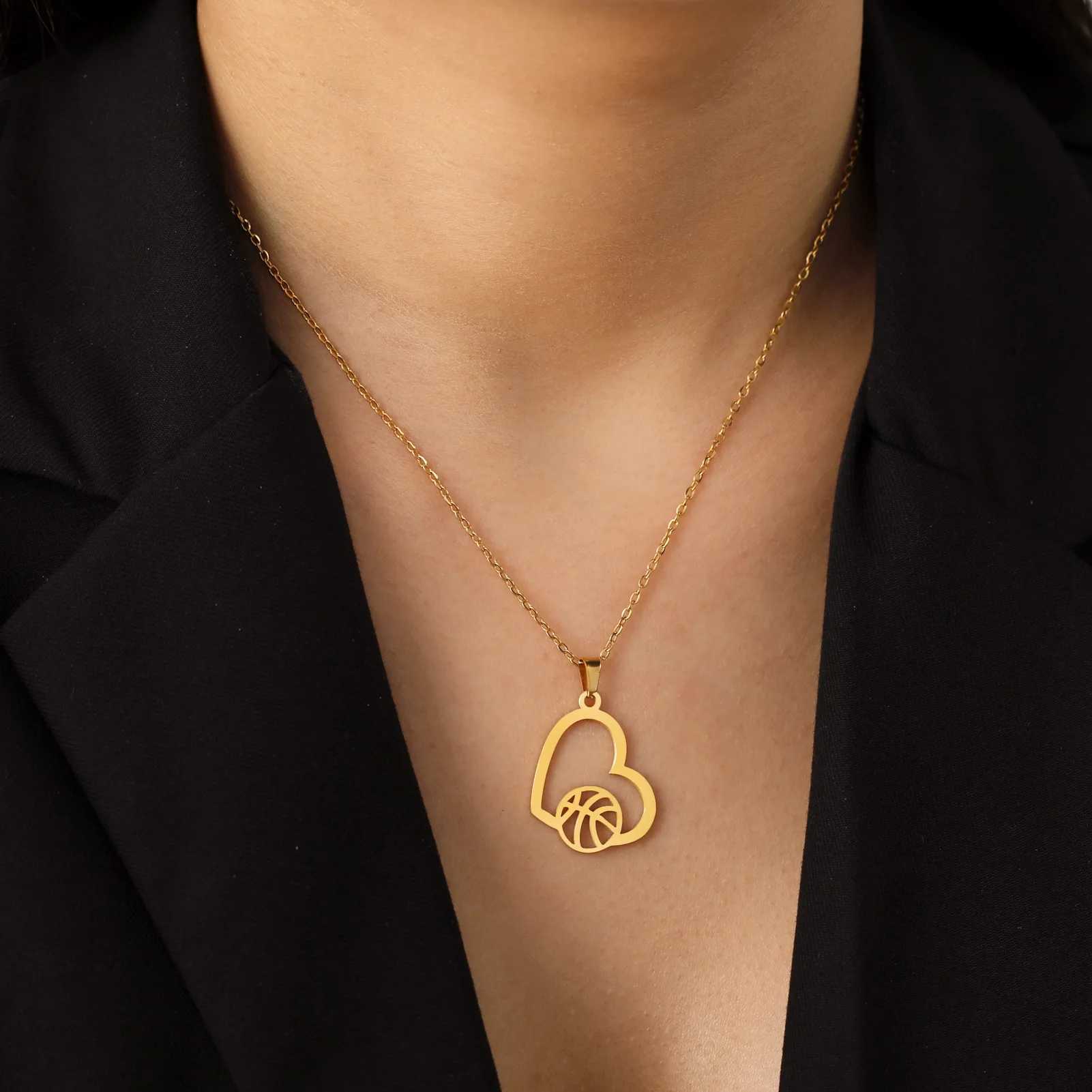 HIPEE Fashion Volleyball Heart Pendant Necklace for Woman Girls Heart Sports Chain Necklaces 316L Stainless Steel Jewelry GiftsC250407