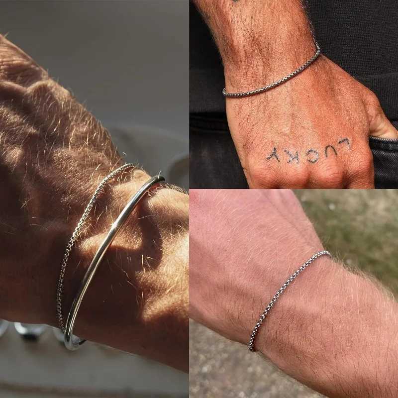 Mens 2-piece bracelet set with box chain and Cuban chain stainless steel jewelry gift suitable for men - dad boyfriend husband. Y250329