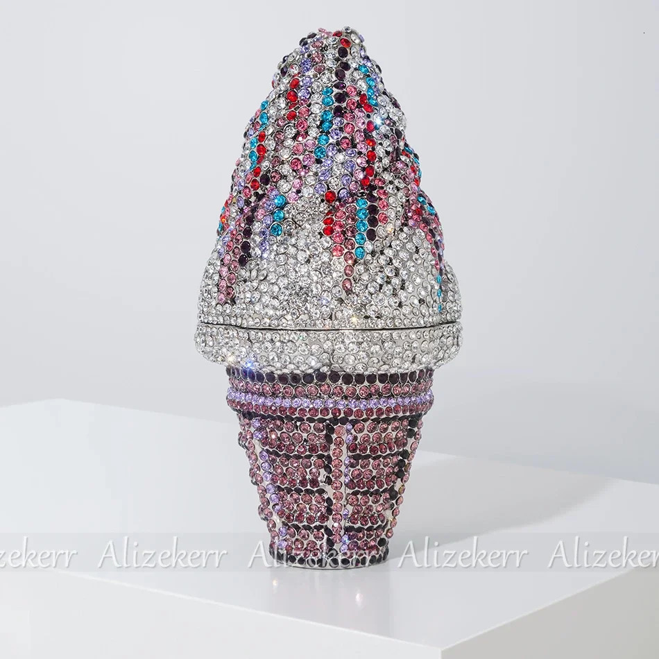 Ice Cream Shaped Diamond Evening Clutch Bags Boutique Novelty Mini Rainbow Colored Rhinestone Purses And Handbags Party Wedding 250324