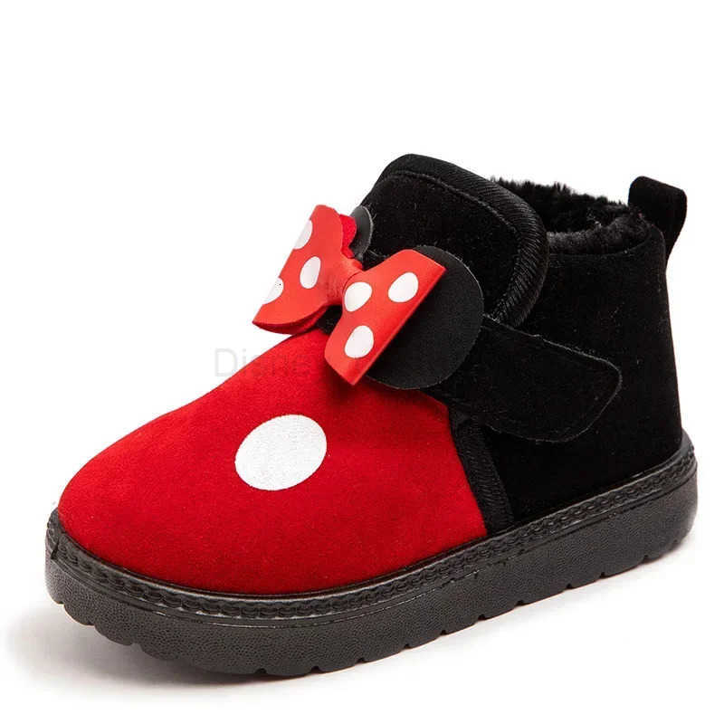 Disney mickey mouse casual shoes childrens bow thick warm antiskid soft bottom cotton shoes girl snow boots H251101