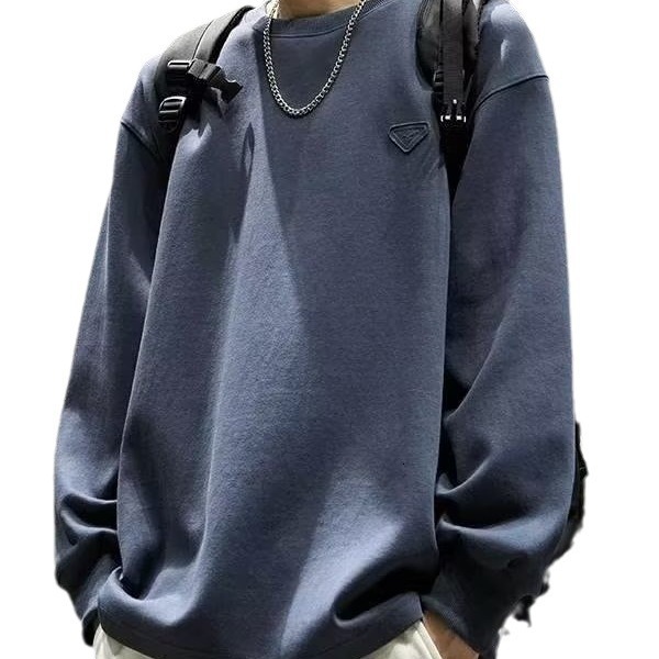 Long Sleeve T-shirt For Men National Trend Hong Kong Style Heavyweight Crew Neck Base Shirt Designer T-shirt New Spring And Autumn Solid Color Pullove