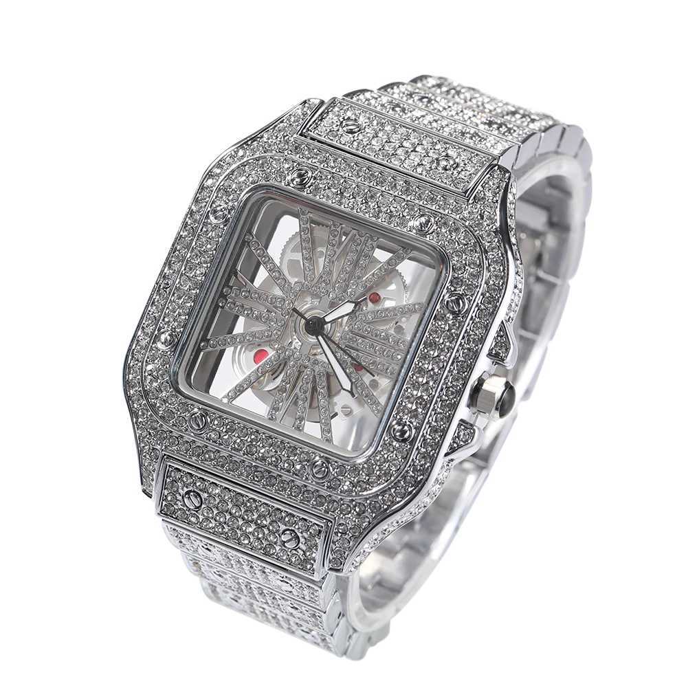 THE BLING KING Iced Out Men Square Dial Quartz Luxury Brand Automatic Wrist es Skeleton Clock Hiphop RelogioW251031