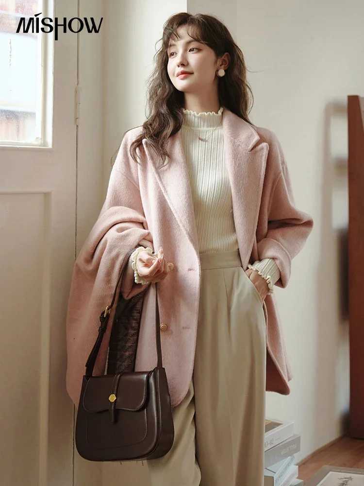MISHOW Doublesided Woolen Coat for Women 2023 Winter Gentle Single Breasted Loose Office Lady Short Wool Outerwear MXC51W0108T251101