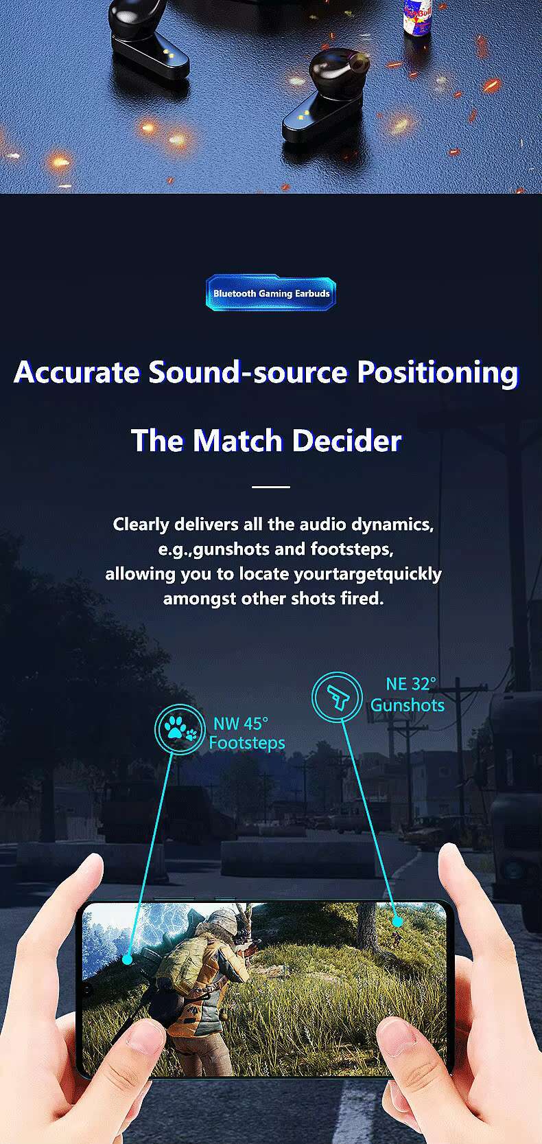Bloothooth TWS Earbuds Wireless Headphone 5.0 Earphone Noise Cancelg Gaming Headset Stereo Sound Music In-ear