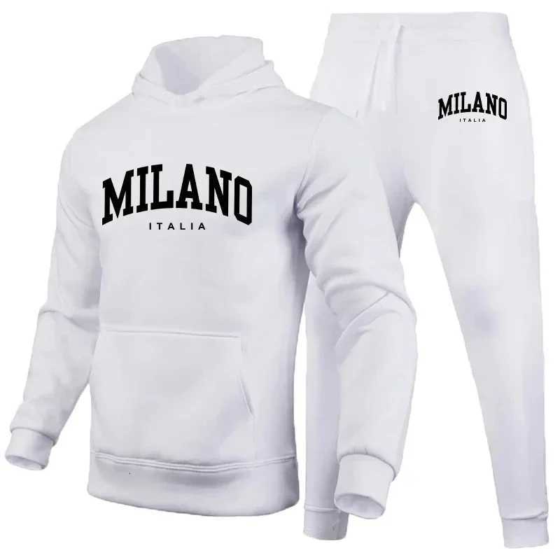 Mens Luxury Hoodie Set Milano Print Sweatshirt Sweatpant for Male Hooded Tops Jogging Trousers Suit Casual Streetwear TracksuitT251101