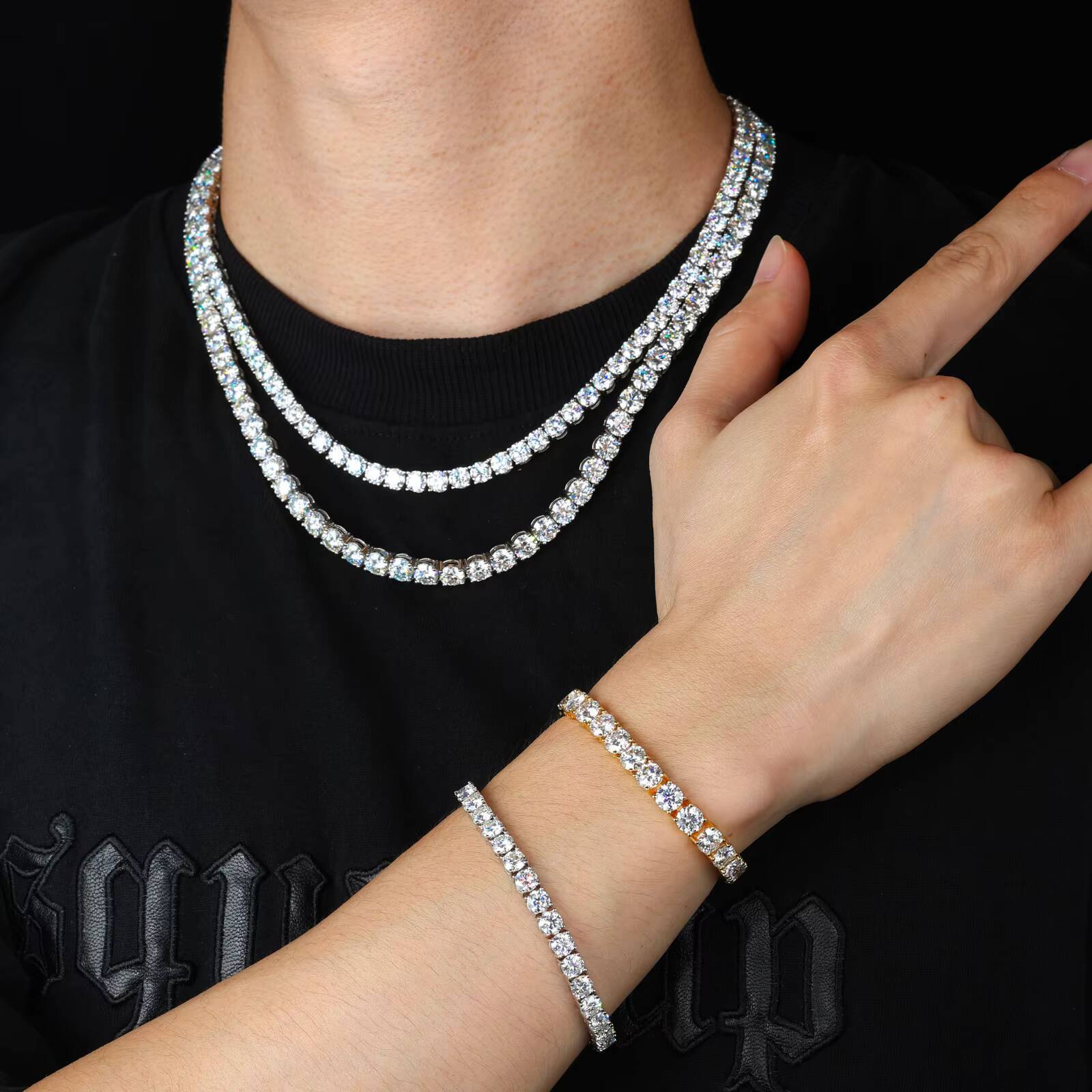 Men Women Fine Jewelry 2mm5mm Mossanite Necklace 925 Sterling Silver Lab Grown VVS Moissanite Diamond Tennis Bracelet Chain