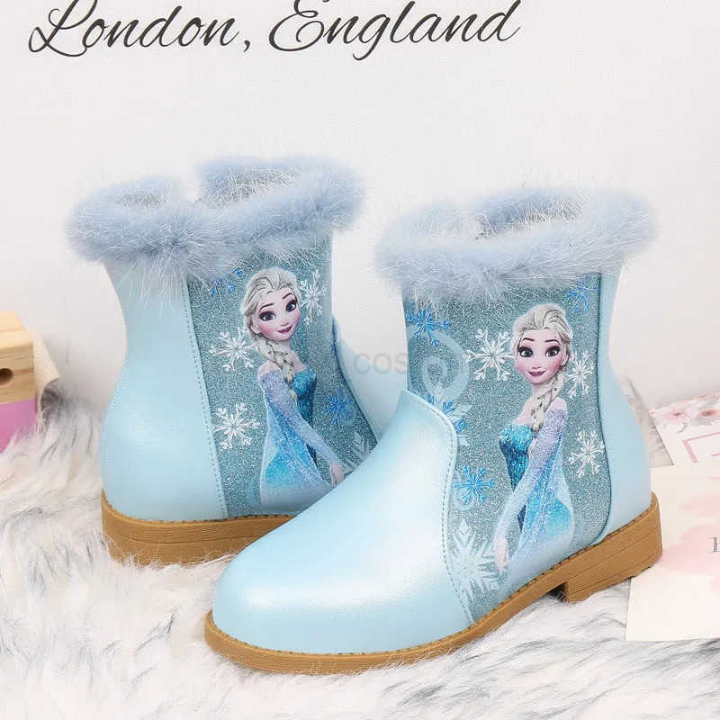 Disney Girls Boots Winter Fashion Frozen Elsa Princess Childrens Short Girls Cotton Fur Ankle Boots Girls Pink Shoes Size 25 H251101