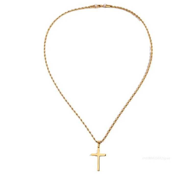 Fashion Cross Stainless Steel Necklace for Women Men Gold Color Pendant Stainless Steel Jewelry Collares Gifts Sweater NecklaceC250407