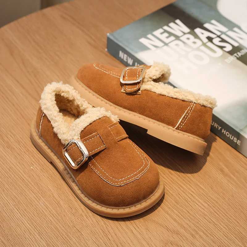 Winter New Children Leather Shoes Warm Outdoor Girls Causal Cotton Shoes Solid Color School Simple Kids Fashion Flat Plush ShoesT251101