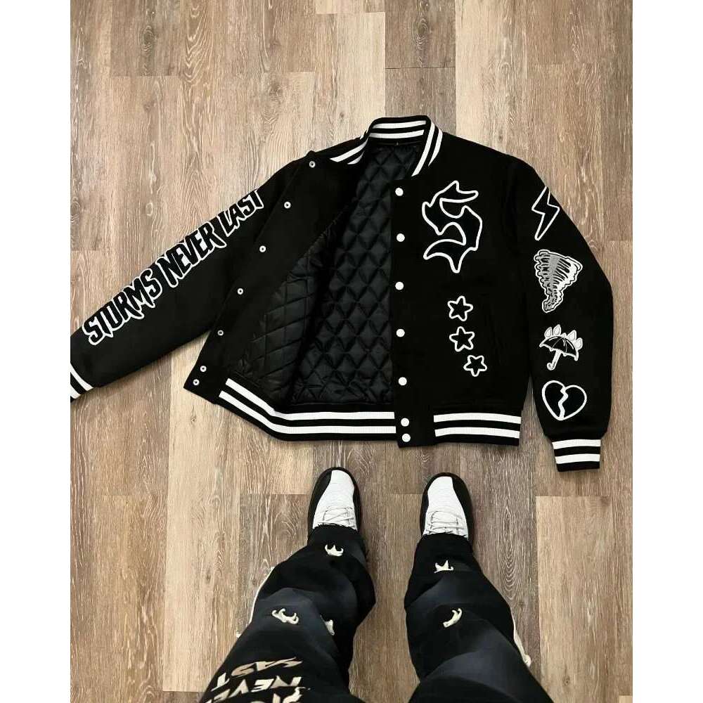 Baseball Jacket Storm Gothic Embroidery Oversized Motorcycle Baseball Uniform Men's Y2k American New Trend Haruku Hip-Hop Joker Jacket Coat
