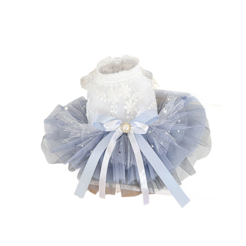 Fancy Dog Dresses with Leash Ring, Embroidered Dog Wedding Dress, Bow Puppy Clothes for Small pet Girl Multi-Layer Lace Tutu Cat Outfit for Kitten