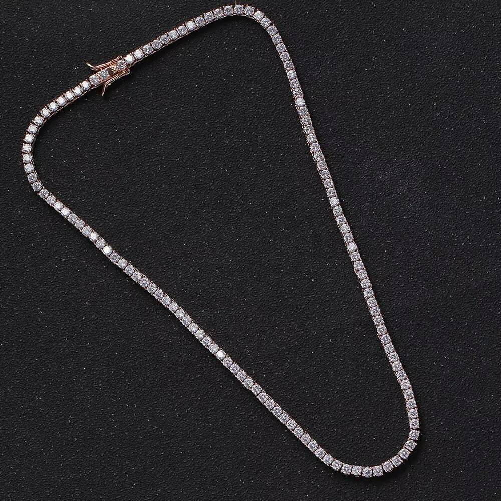 Diamond Vvs Rose Gold Pure 925 Sterling Silver 2mm Wholesale Tennis Moissanite Chain Link Necklace