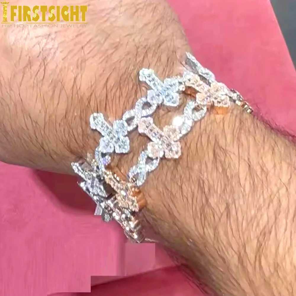 New Iced Out Infinity Cross bracelet suitable for women two tons of shiny cubic zirconia cubic chain charm bracelet hip-hop jewelry Y250329