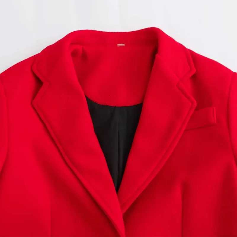 HXAO Winter Coats Woman 2024 Red Long Coats For Women Autumn Faux Wool Coat Casual Long Sleeve Coat Elegant Womens OvercoatT251101