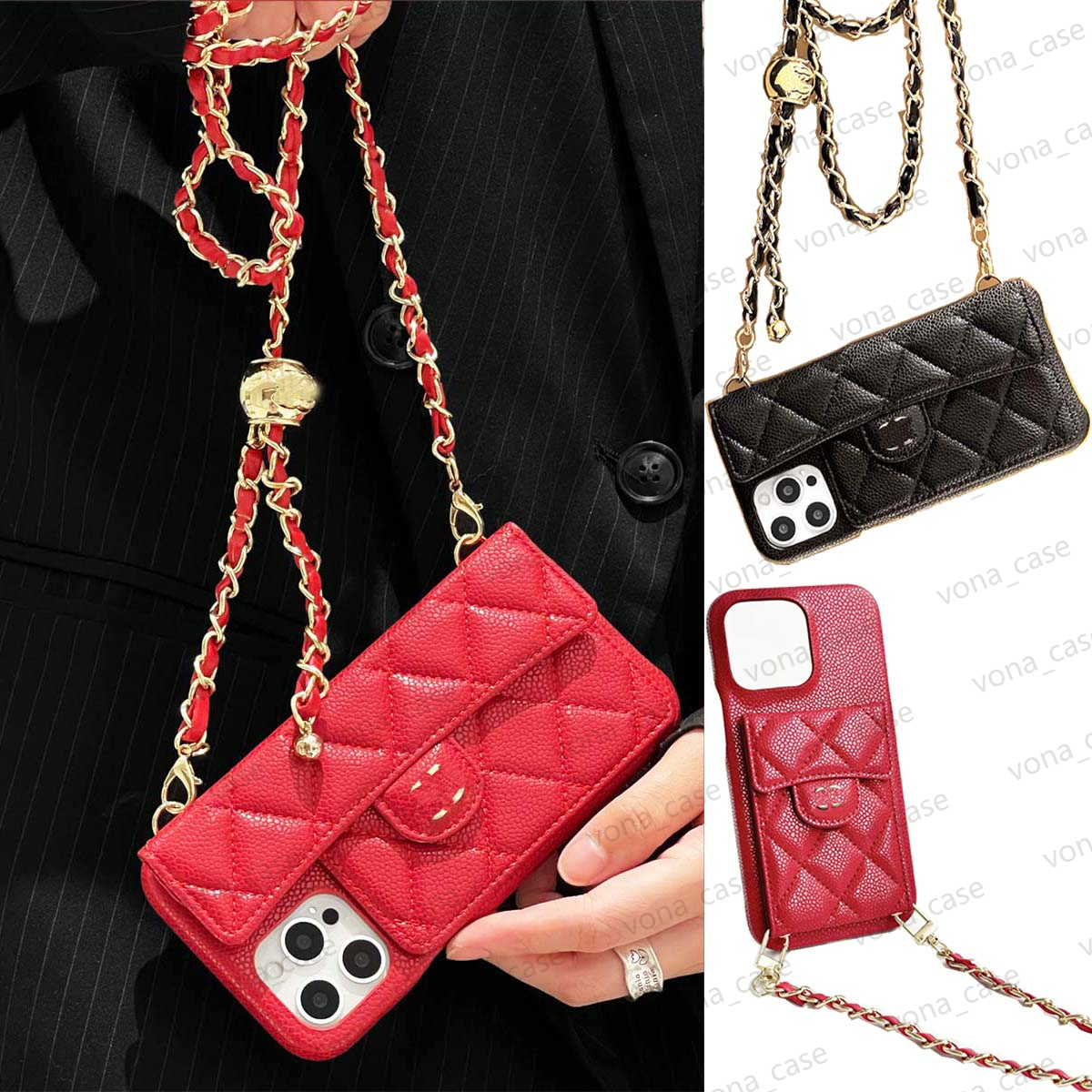 iPhone 16 Pro Max Case Cross Body Chain, 17 16 15 14 Plus 13 12 Pro Leather Luxury Phone Case with Chain and Card Holder Shockproof Designer Phone Cover Wallet and Mirror