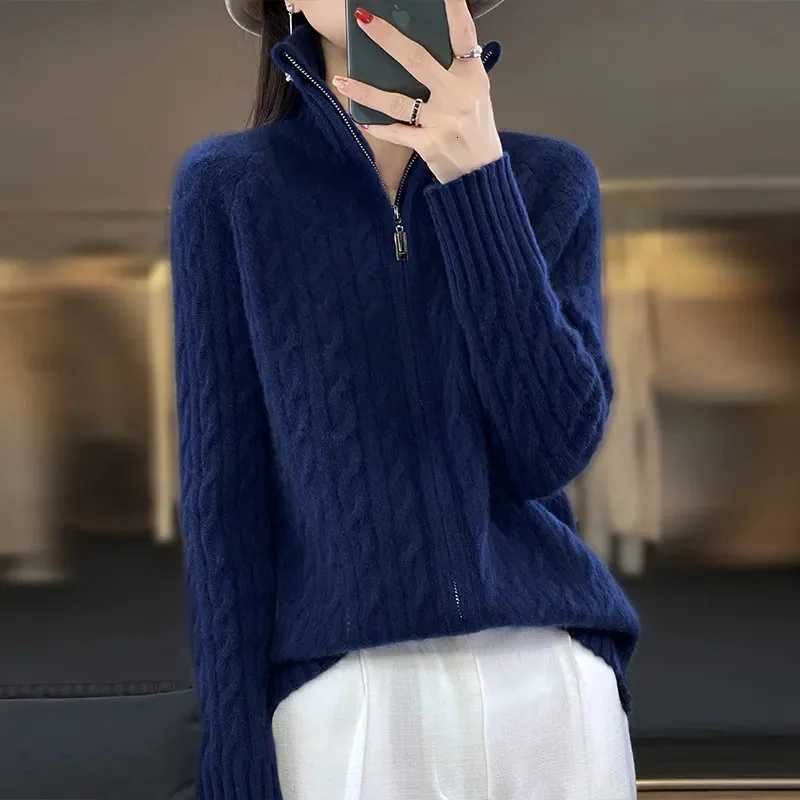 Autumn Zipper Cardigan Women Sweaters Knitted Long Sleeve Standup Collar Tops Korean Fashion Short Sweater for FemaleT251101