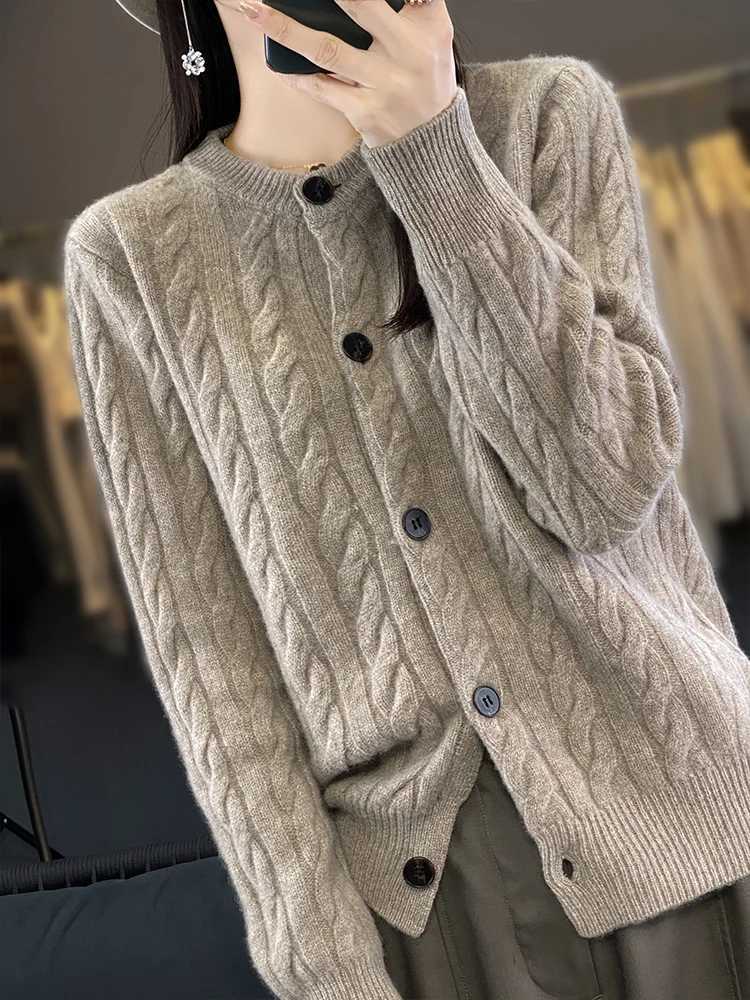 Womens Autumn Winter New Collection 100 Cashmere Knit Cardigan Sweater Twisted Flower Round Neck Cashmere Sweater Lazy StyleT251101
