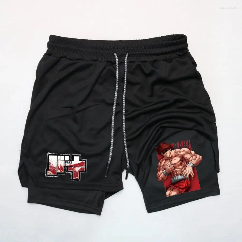 Men's Shorts Anime Baki Hanma Gym Men Women Fitness Manga Print 2-in-1 Summer Running Yoga Boxing And Sanda Training Pants