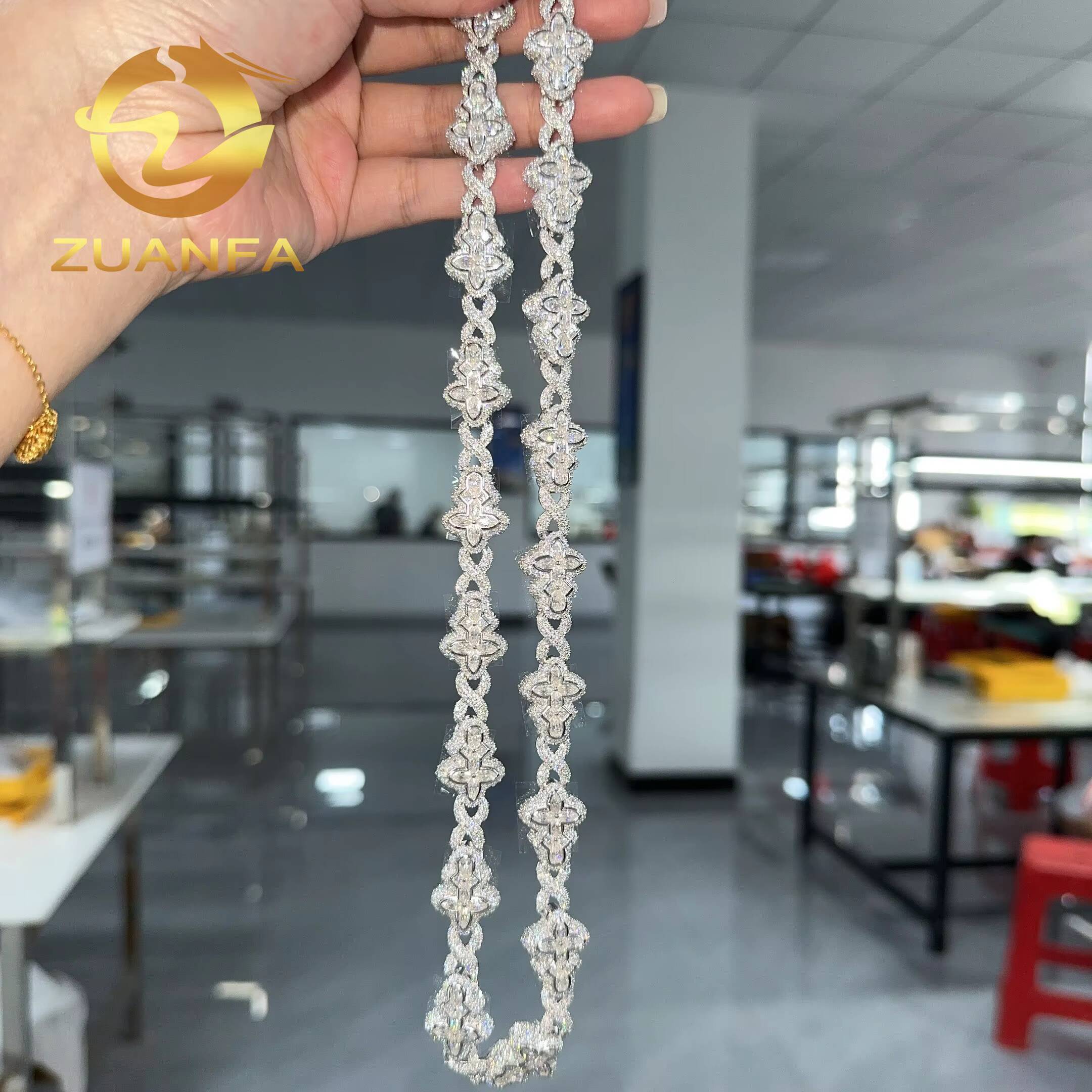 925 Silver Cuban Link Chain Moissanite Hip Hop Jewelry Iced Out Cross Cuban Chain Necklace With GRA Certificate