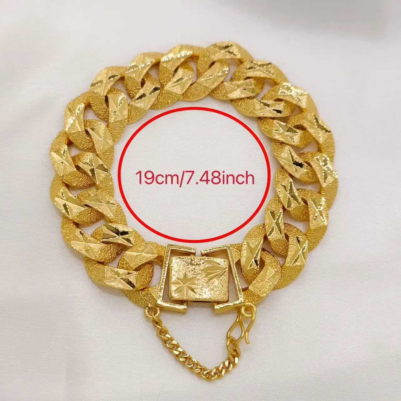 Hip Hop Cuban Link Chain Mens Bracelet Luxury Retro Genuine 24K Gold Plated Copper Charm Short and Fat Bracelet Punk Jewelry Gift Y250329