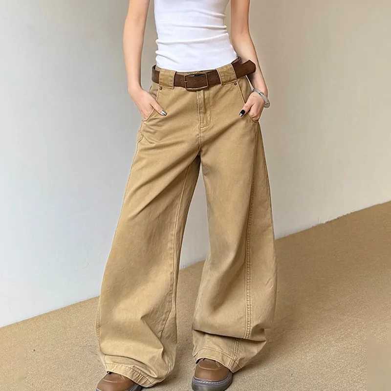 Autumn Korean Retro WomenS Loose Straight Leg Jeans High Street Casual Wide Leg Pants Coffee Colored Jeans J251031