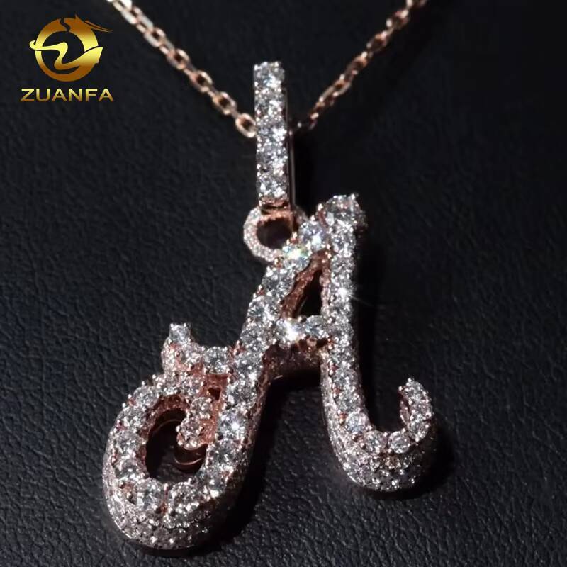 Custom Iced Out Pendant 925 Sterling Silver Moissanite Pass Diamond Tester Sparking Hot Sale Rising Setting Initial Letter Charm