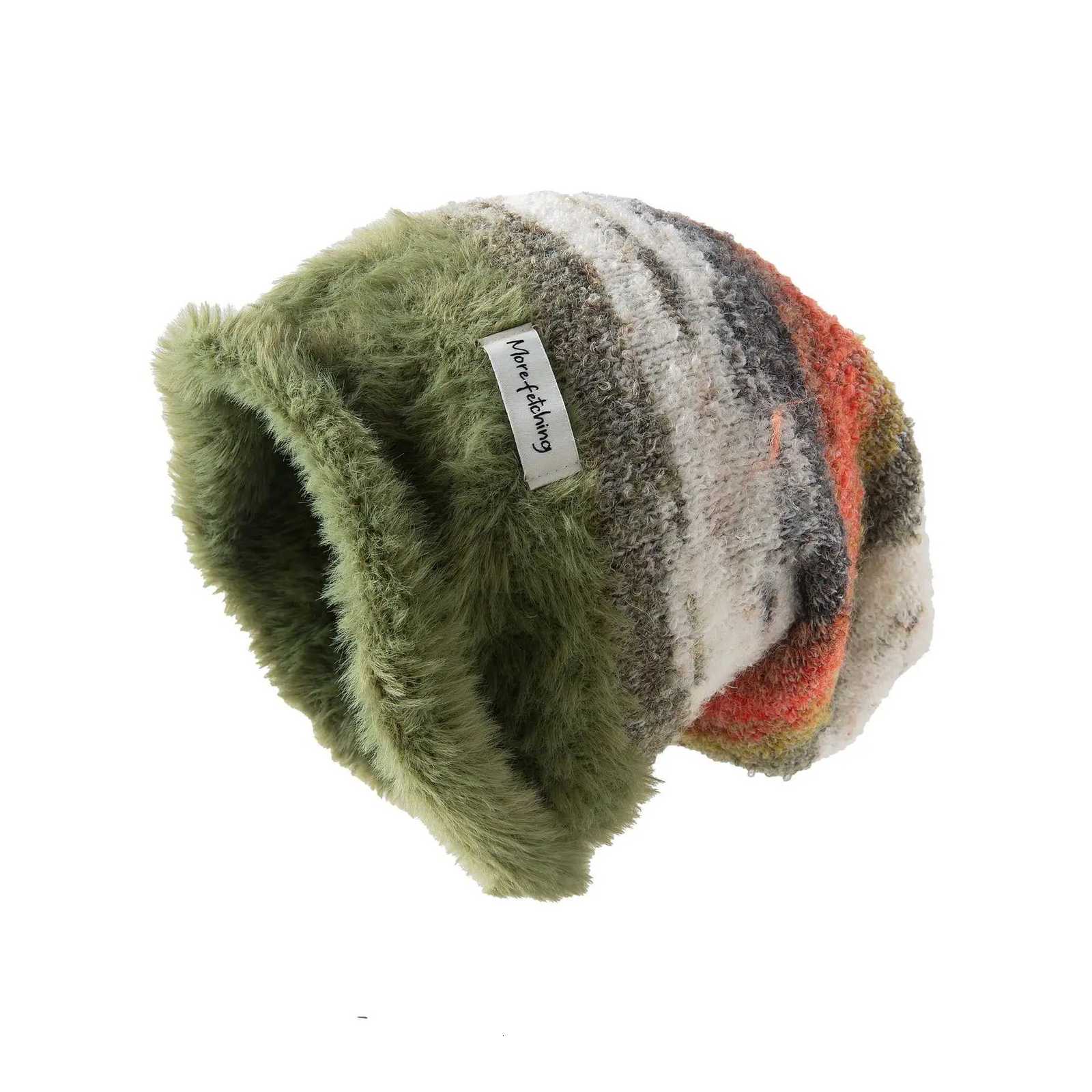 Rainbow Color Block Slouchy Beanie Women Thermal Knitted Winter Hat with Ear Flaps Fashion Outdoor Snow Sports Stretch FitXJ251101