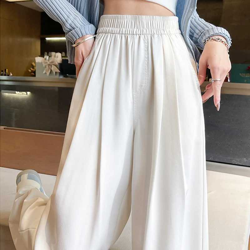 Women Elastic Waist Wide Leg Denim Pants Autumn Winter Harajuku Streetwear Straight Jeans Female Simple Loose Versatile Trousers J251031