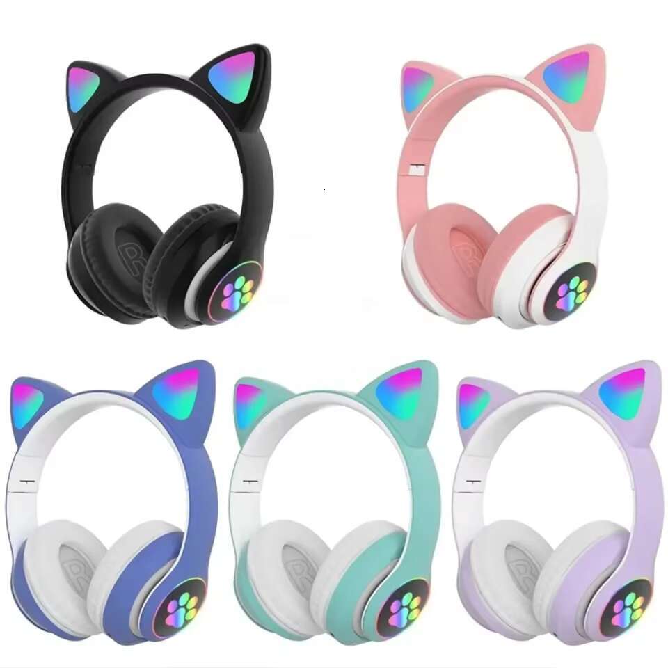HiFi Headphone S28 Hot Cool Luminous Wireless Headset Earphone Auriculares Cute Cat Ear Headphones with Mic