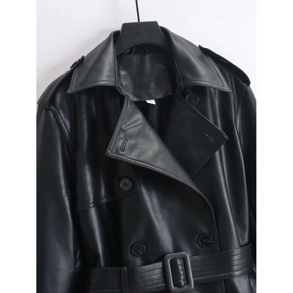 hoodie Baseball Jacket Fitaylor Women Long Faux Leather Jackets Trench Coat Blazer Lapel Open Front With Belt jacket