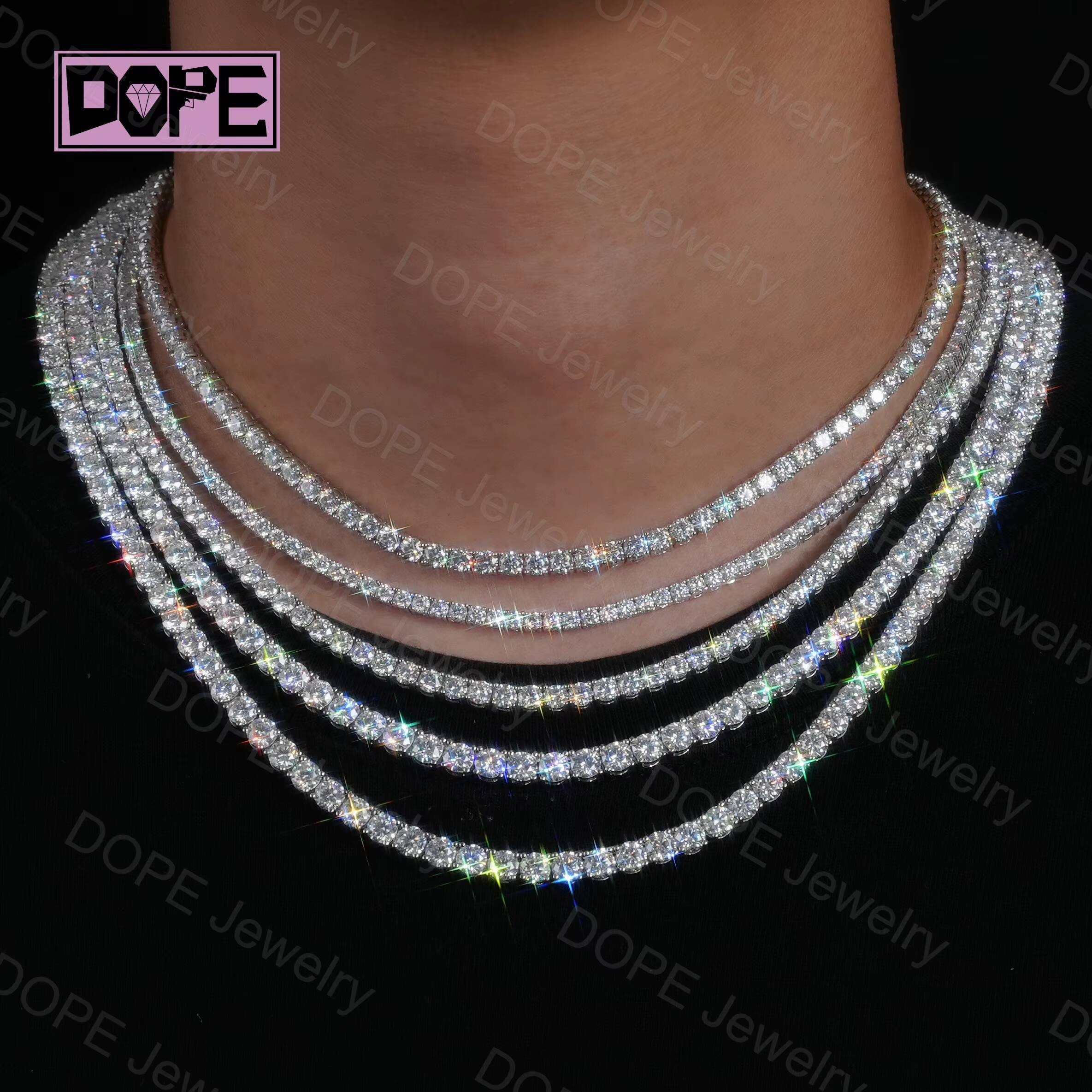 Highest Quality 2mm 3mm 4mm 5mm Moissanite Chain 925 Silver Fine Jewelry Iced Out Necklace VVS Diamond Moissanite Tennis Chain