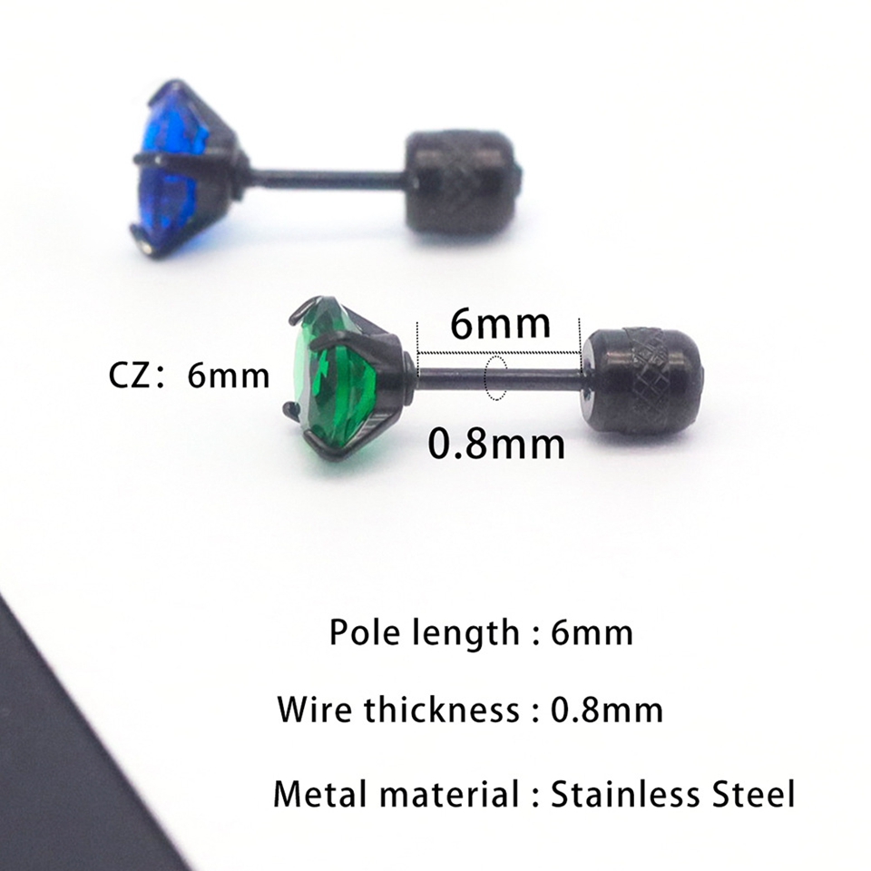 316L Stainless Steel Zircon Diamond Stud Earrings Men Women Not Fade Ear Jewelry Hypoallergenic Tiny CZ Zirconia Screw Back Earring Cartilage Tragus P