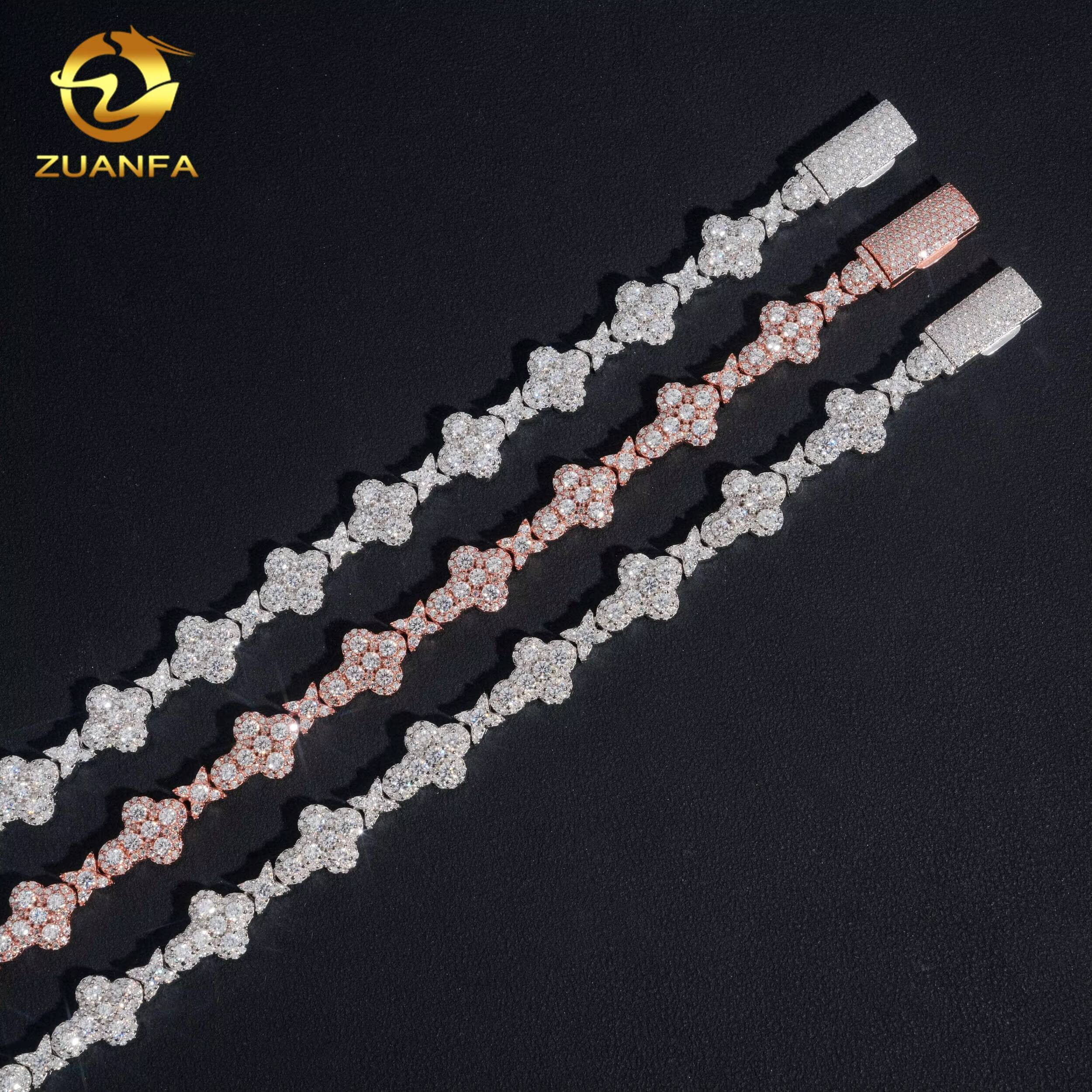 Iced Out Hip Hop Pass Diamond Test VVS Moissanite Cuban Link Bracelet 925 Sterling Silver Gold Plated Cross Linked Men Bracelet