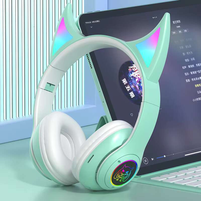 Trendy Cool Devil Angle Luminous Bluetooth Wireless Sports DJ Headset Waterproof Noise Cancelg Stereo Subwoofer Earphones AAC
