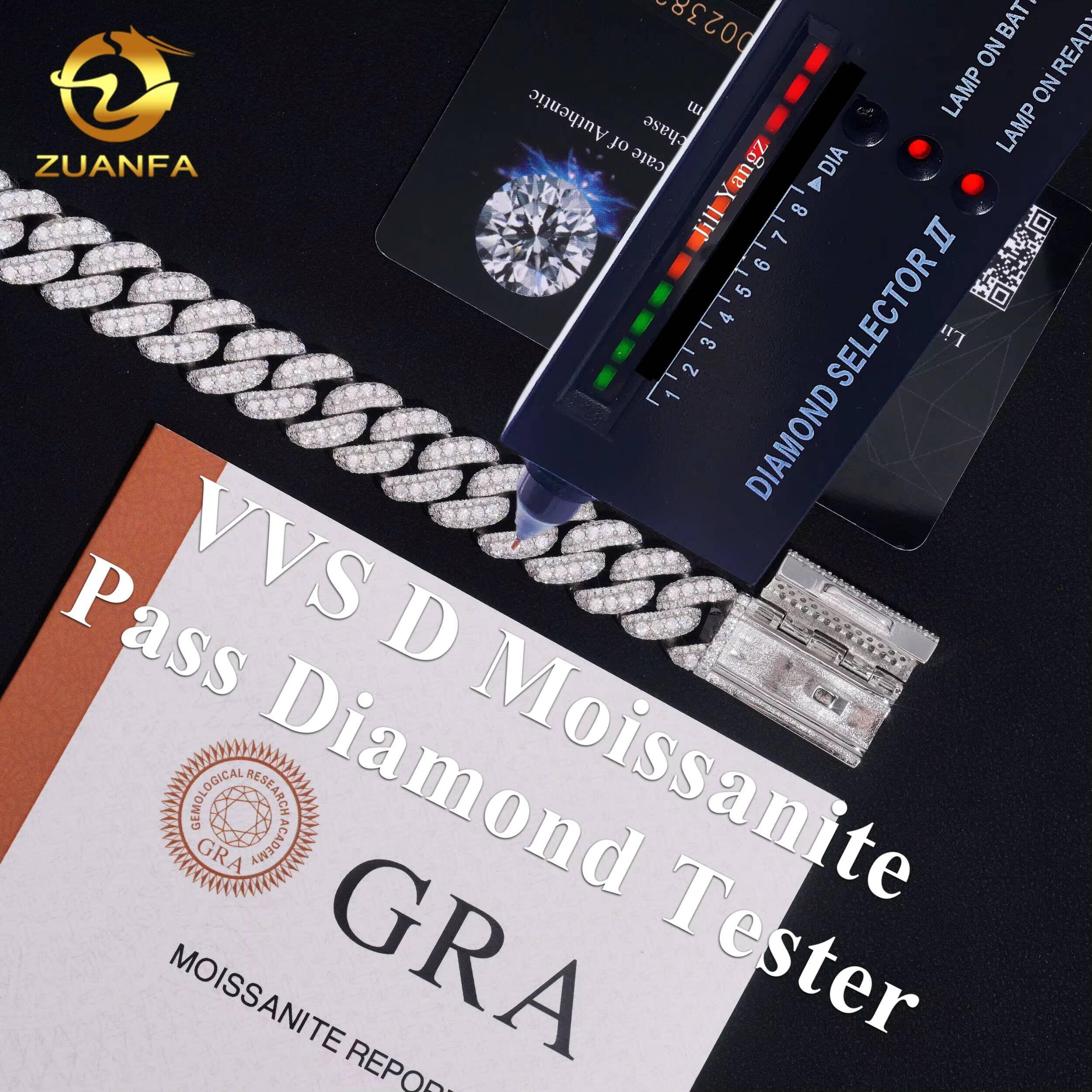 Zuanfa Jewelry PROMOTION Moissanite Bracelet 13mm Cuban Link Chain Moissanite Cuban Link Bracelet Cuban Chain