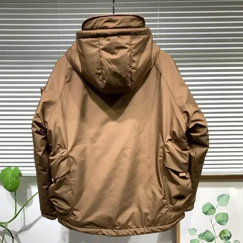 Autumn Winter Mens Loose Casual Cotton Coat Hooded Large Pocket Double Zipper Pullover Jacket Solid Color Long Sleeves Tops 251029