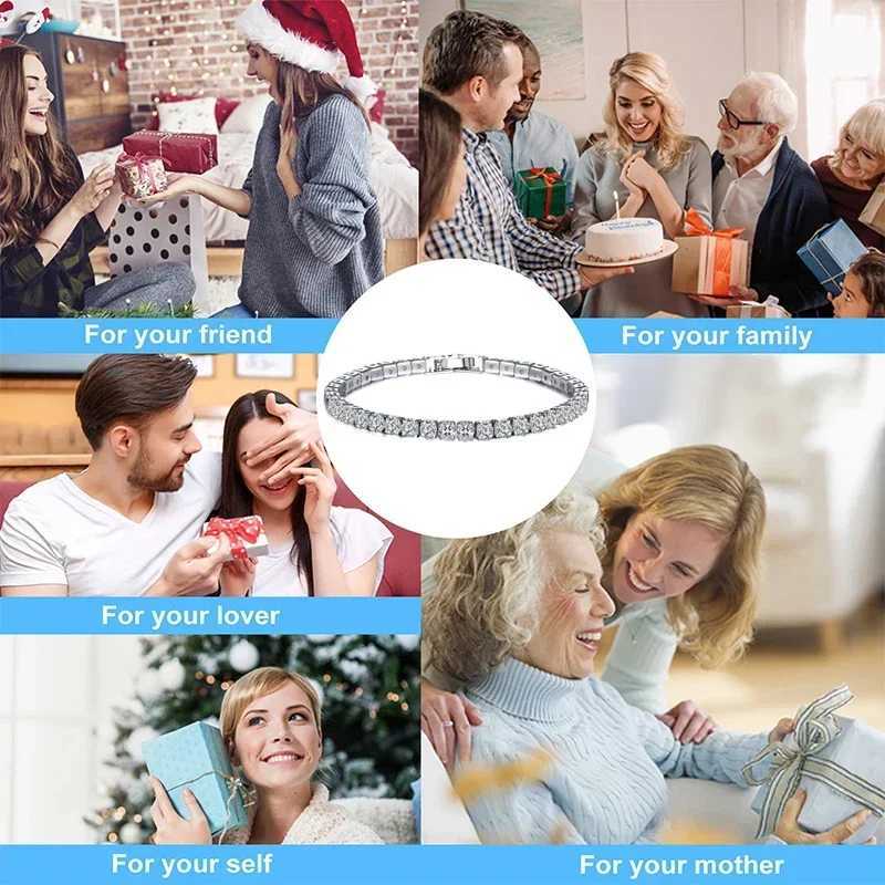 New Exquisite Tennis Bracelet 925 Pure Silver Hip Hop Trend Gold Womens and Mens Bracelets Crystal Jewelry Gifts Y250329