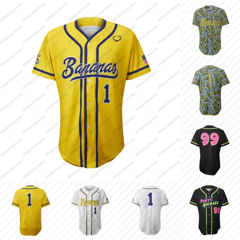 Savannah Bananas Baseball Jersey Eric Jones Noah Bridges Noah Niznik Adam Virant Zack Gillum Reese Alexiades Ryan Cox Kyle Luigs Jackson Olson Eric Jo