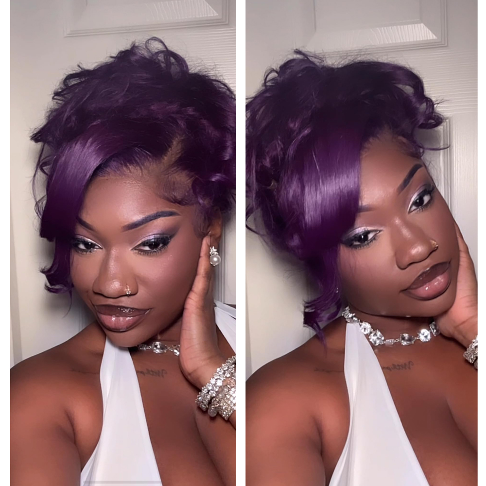 13x4 Lace Frontal Wig 32 Inch Simualtion human hair Body Wave Synthetic Wig Pre Plucked with Baby Hair Transparent Swiss Lace Heat Friendly Blue Color