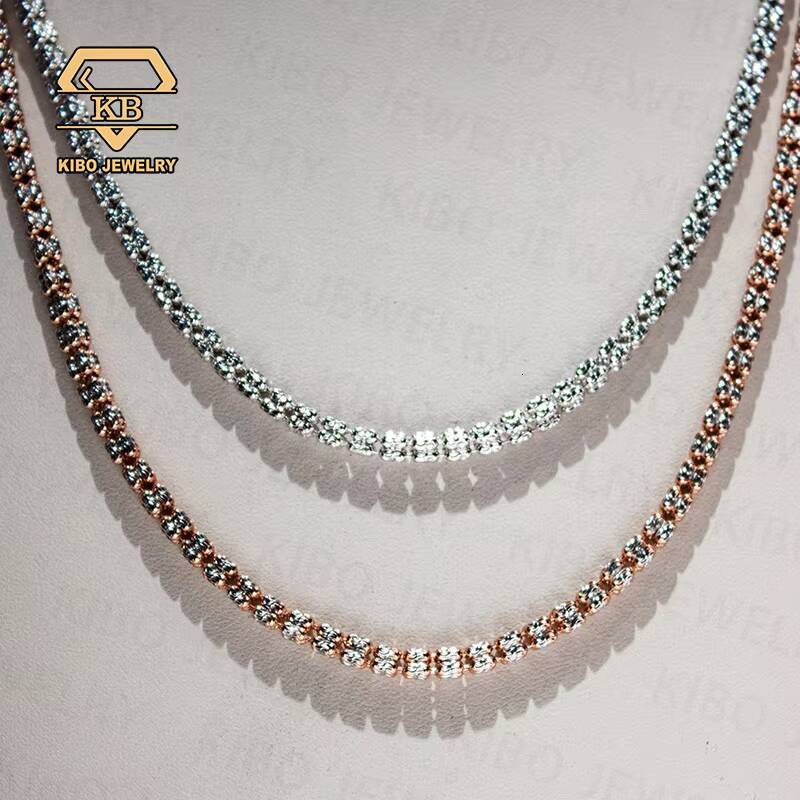 Moon Ice Chain Two Tone 925 Sterling Silver 4mm5mm 4 Rows Diamond Cut Ice Link Chain Moon Ice Chain Necklace New Design Jewelry