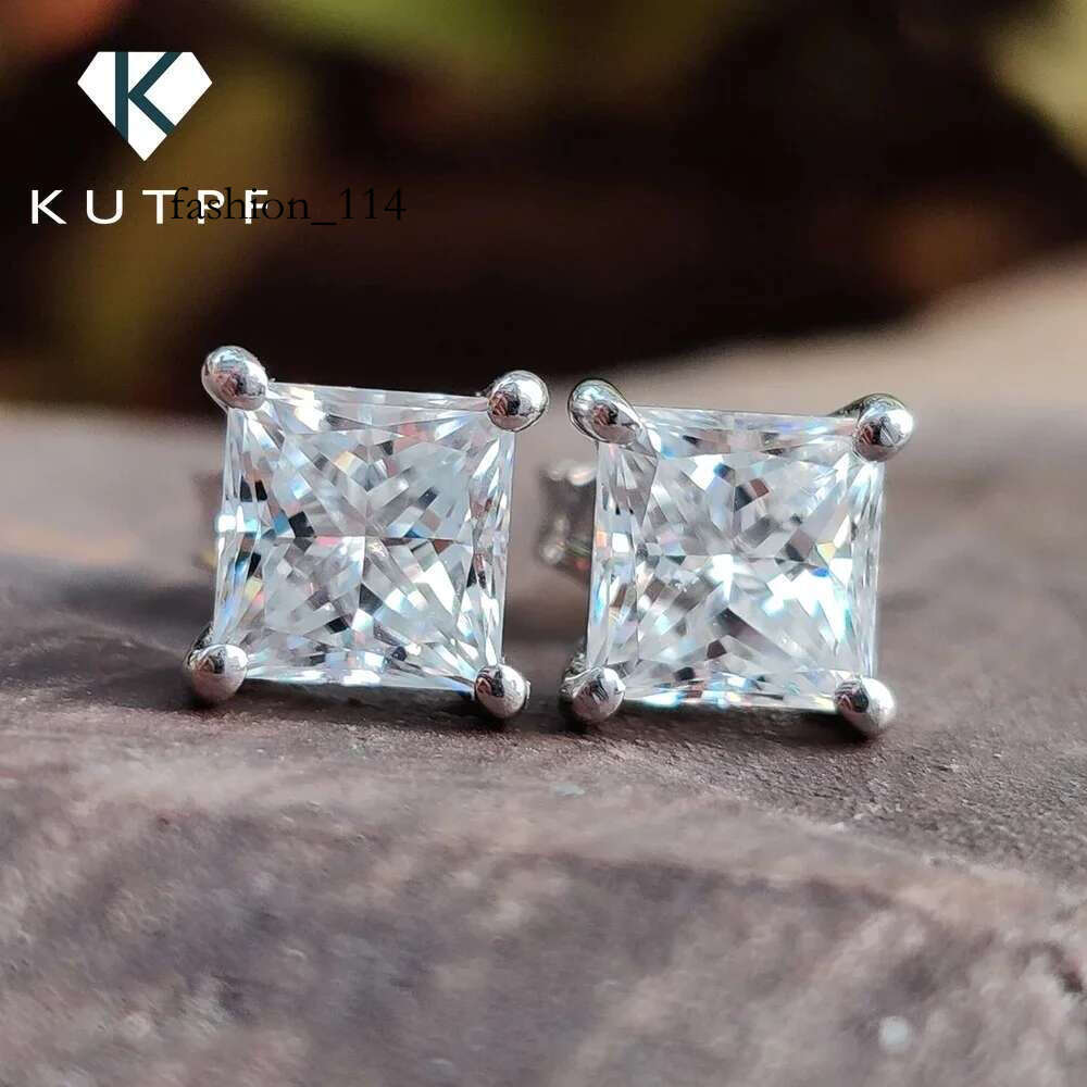 2Carat Princess Cut Moissanite Earrings with Gra Certificates Sterg Sie Square Lab Dia Stud Earring for Women Men