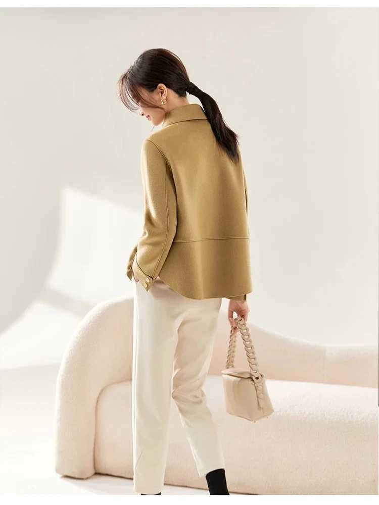 SENTUBILA Women 100 Wool Coat 2025 Office Lady Elegant Fashion Warm Solid Vintage Turndown Collar Pocket Short Coats W24O43399T251101