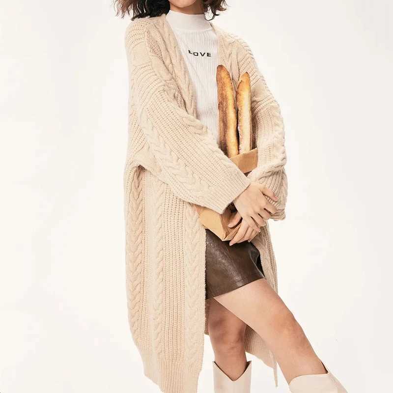 Women MidLength Knitted Cardigan Coat Solid Rib Outerwear Warm Sweater Coat Fall Winter Casual Loose Thickened Long Sleeve CoatT251101