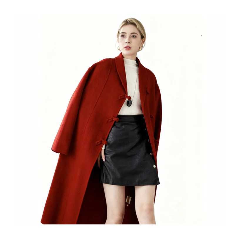 DoubleFaced Wool Coat MidCalf Length Shawl Collar Long SleevesT251101